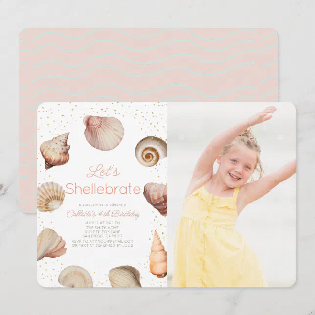Shellabrate Spring Shellebrate Seashell Realistic Birthday Photo Invitation | Zazzle
