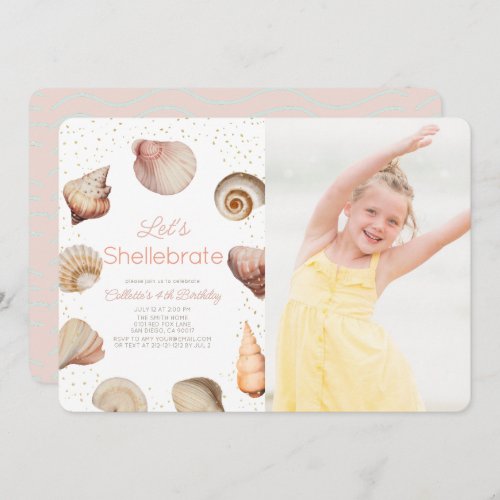 Shellebrate Seashell Realistic Birthday Photo Invitation