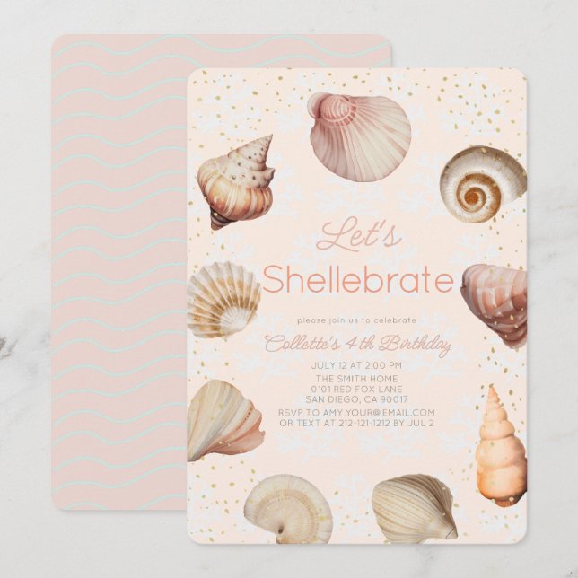 Shellebrate Seashell Realistic Pink Birthday Invitation (Front/Back)