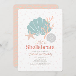 Shellebrate Seashell Retro Pink 1st Birthday Invitation