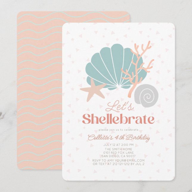 Shellebrate Seashell Retro Pink Girl Birthday Invitation (Front/Back)