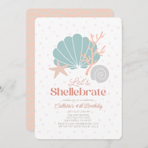 Shellebrate Seashell Retro Pink Girl Birthday Invitation