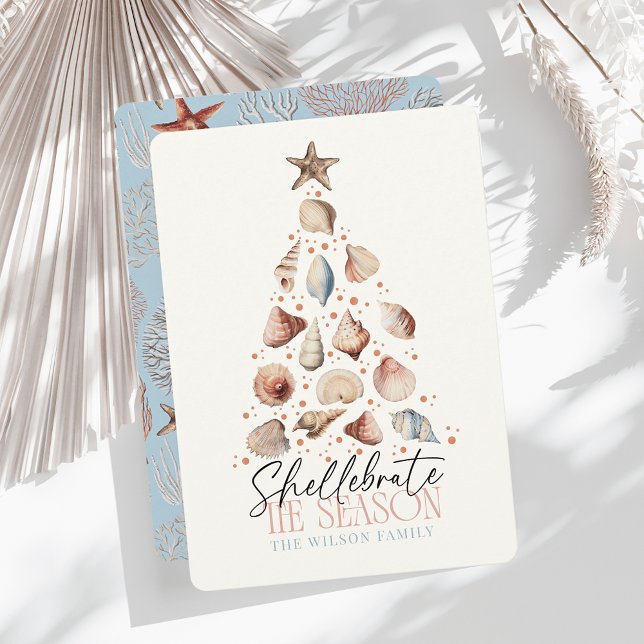 Shellebrate the Season Seashell Christmas Tree Holiday Card (Creator Uploaded)