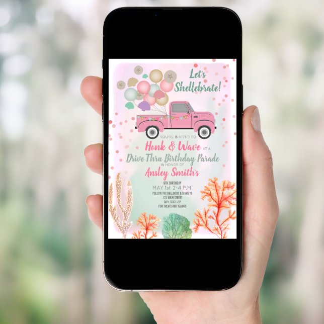 Shellebrate Under The Sea Drive Thru Birthday Invitation (Front Digital)