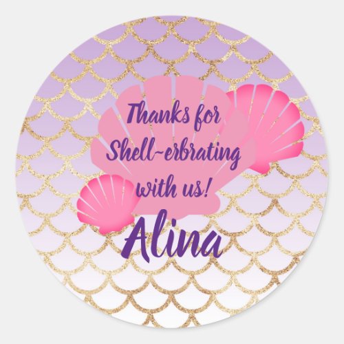 Shellerbrate Party Favor for under the sea Mermaid Classic Round Sticker