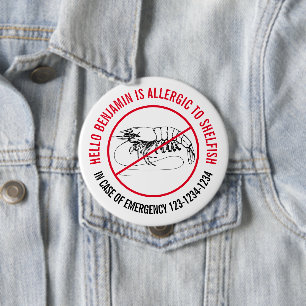 Shellfish Allergy Badge  Button