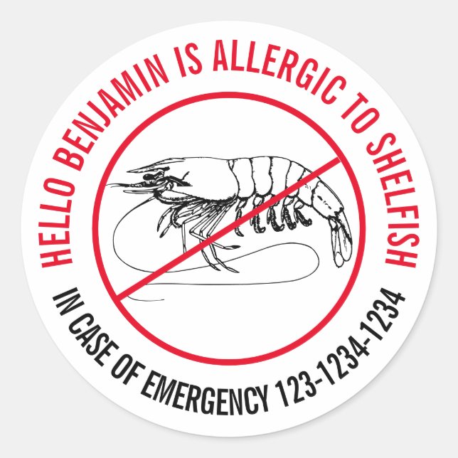 Shellfish Allergy  Classic Round Sticker (Front)
