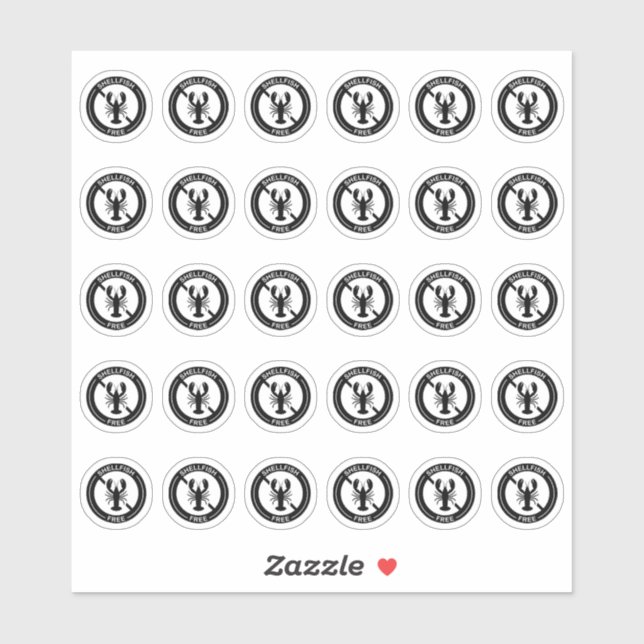 Shellfish Free Wedding Place Card Food Allergy Sticker (Sheet)