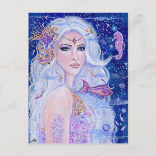 Shellina mermaid with seahorse by Renee Lavoie Holiday Postcard