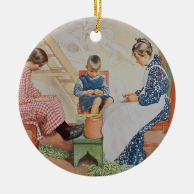 Shelling Peas, pub. in 'Lasst Licht Hinin'(`Let in Ceramic Ornament (Front)