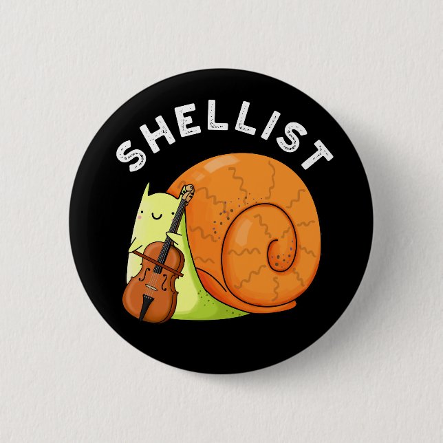 Shellist Funny Snail Cello Pun Dark BG Button (Front)