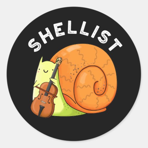 Shellist Funny Snail Cello Pun Dark BG Classic Round Sticker