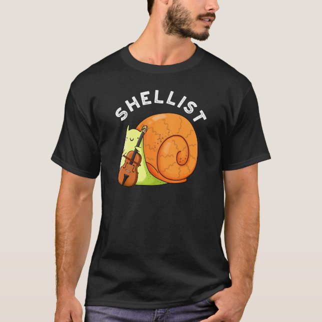 Shellist Funny Snail Cello Pun Dark BG T-Shirt (Front)
