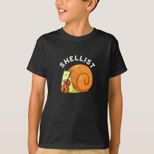 Shellist Funny Snail Cello Pun Dark BG T_Shirt