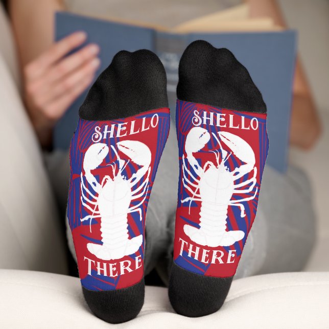 Shello There Blue and Red Floral Lobster Socks (Bottom)