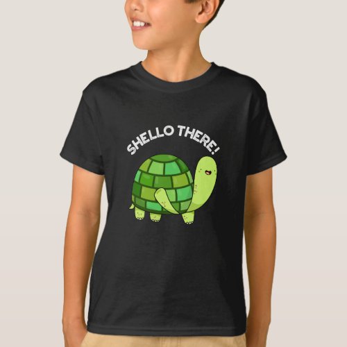 Shello There Funny Tortoise Pun Dark BG T_Shirt