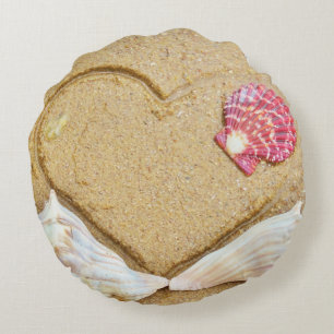 shells & 2 hearts on beach custom wedding pillow