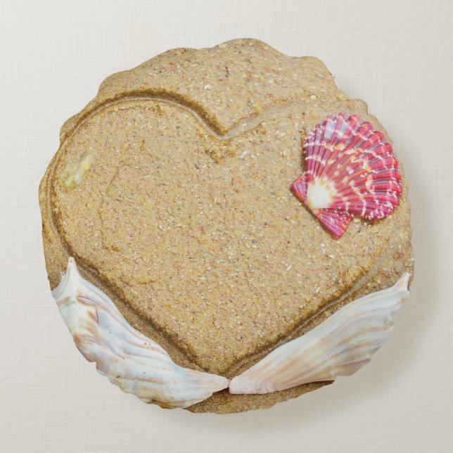 shells & 2 hearts on beach custom wedding pillow (Back)