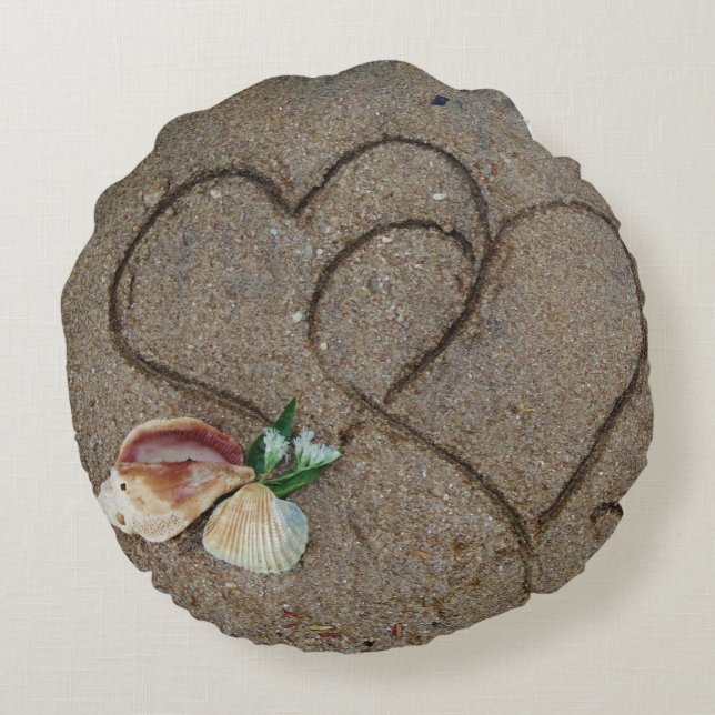 shells & 2 hearts on beach custom wedding pillow (Back)