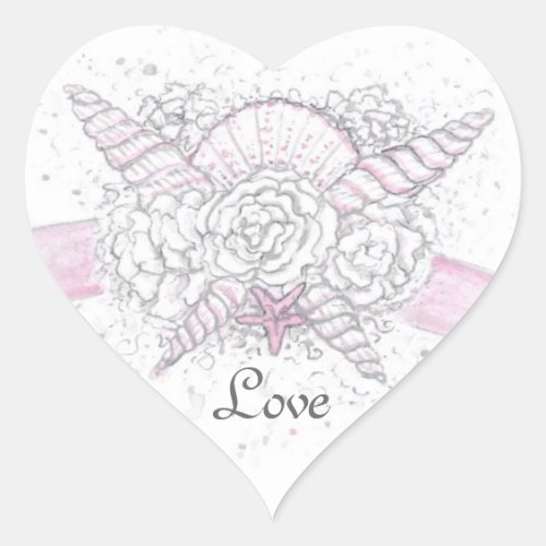 shells and roses wedding collection heart sticker