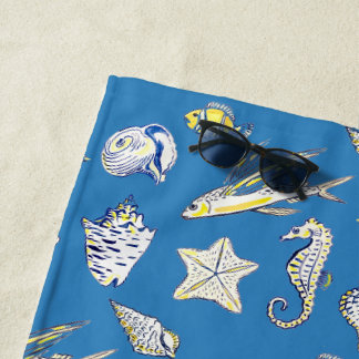 Shells and sea creatures beach towel