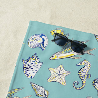 Shells and sea creatures beach towel