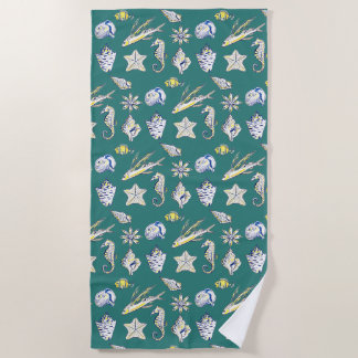 Shells and sea creatures beach towel