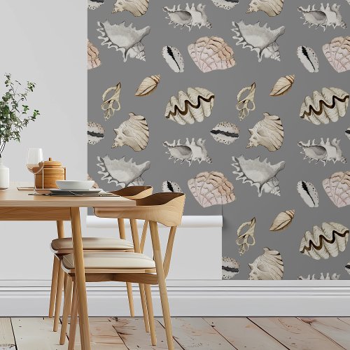 Shells Beach Nautical on Grey Wallpaper