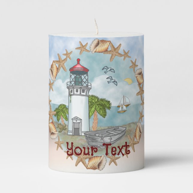 Shells Hawaii Lighthouse  Candle (Front)