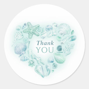 Shells heart art thank you beach aqua wedding  classic round sticker