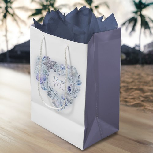 Shells heart art thank you beach blue wedding medium gift bag