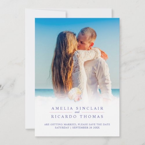 Shells heart art watercolor beach wedding save the save the date