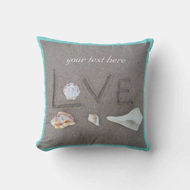 shells & heart on beach custom wedding pillow (Front)