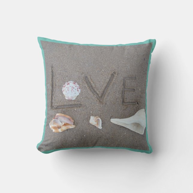 shells & heart on beach custom wedding pillow (Front)