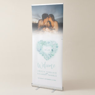 Shells heart watercolor aqua wedding photo retractable banner