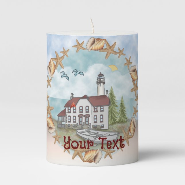Shells Illinois Lighthouse  Candle (Front)