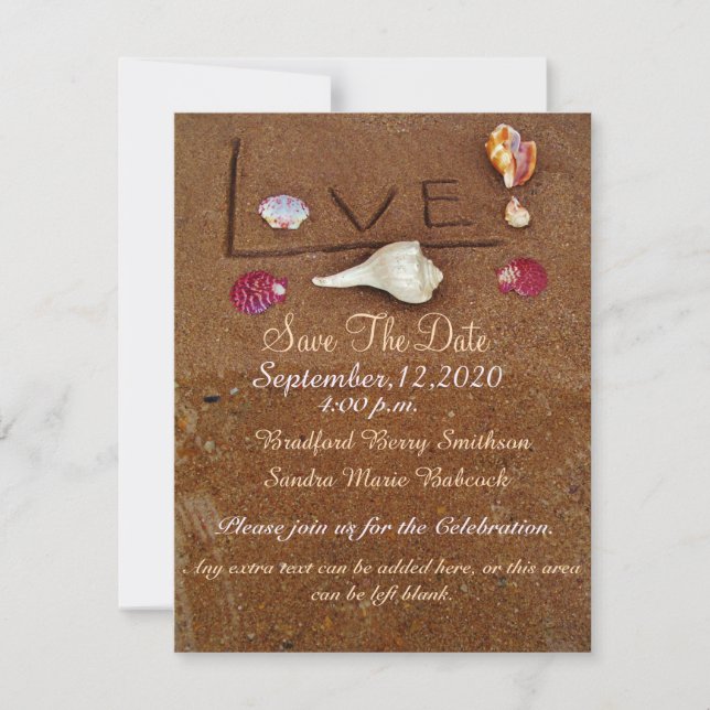 Shells & Love on Beach custom wedding Save the Dat Date (Front)