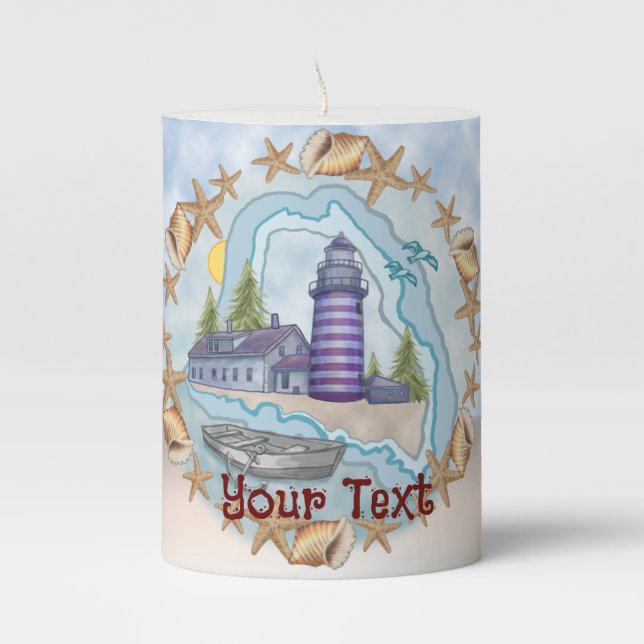 Shells Maine Lighthouse  Candle (Front)