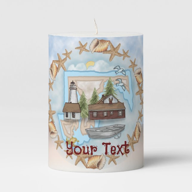 Shells Maryland Lighthouse  Candle (Front)