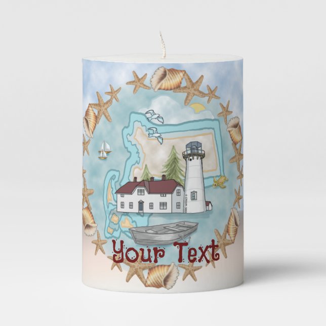 Shells Massachusetts Lighthouse  Candle (Front)