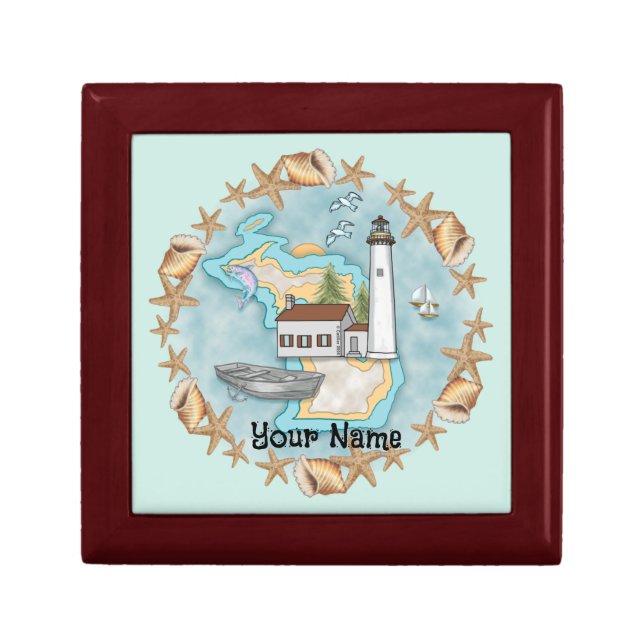 Shells Michigan Lighthouse  Gift Box (Front)