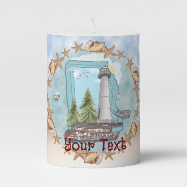 Shells Mississippi Lighthouse  Candle (Front)