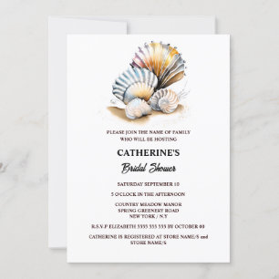 Shells on beach sand summer bridal shower invitation