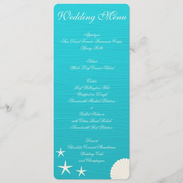 Shells On Beach Wedding Menu Custom Invitations (Front)