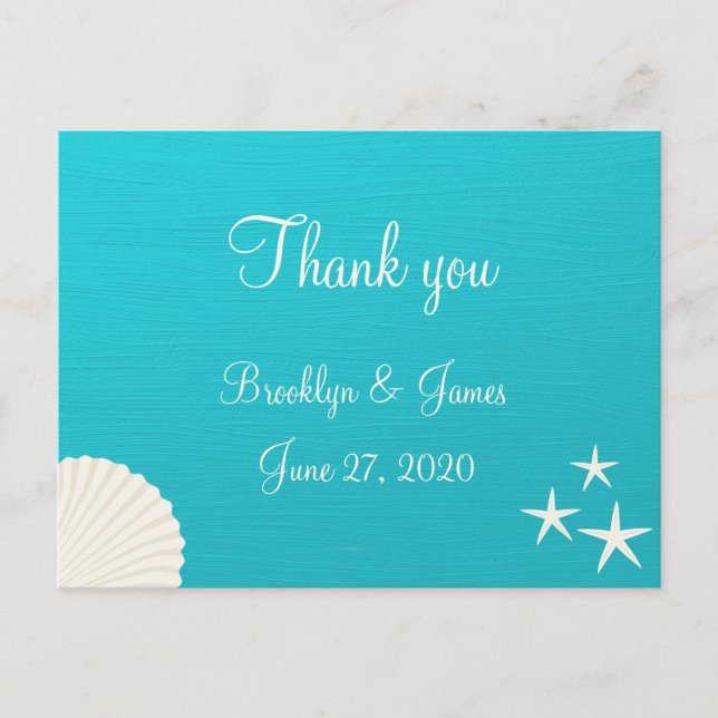 Shells On Beach Wedding Thank You Postcards (Front)