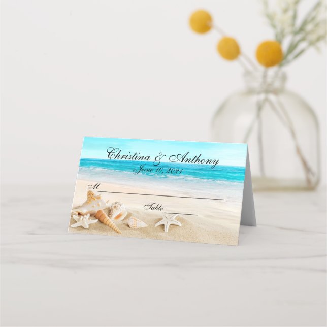 Shells on the Beach Wedding Reception Place Card (Front)