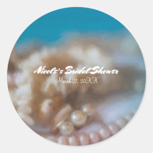 Shells & Pearls Elegant Painted Beach Party Favor Classic Round Sticker