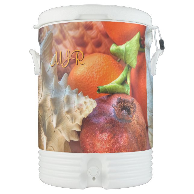 Shells, Pomegranate, Oranges, Monogram still-life Beverage Cooler (Front)