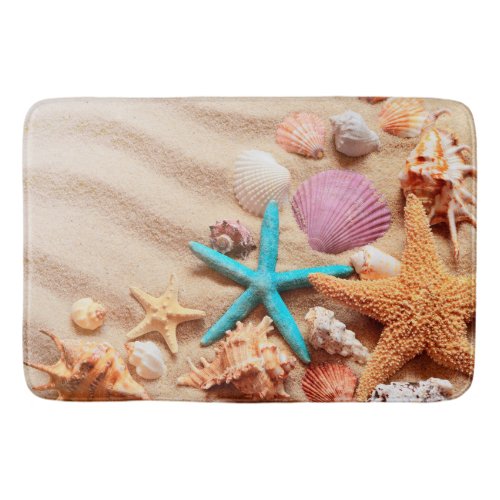 Shells sand beach bath mat