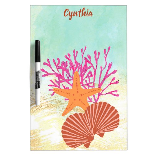 Shells Sea Star and Coral Abstract Ocean Dry Erase Board